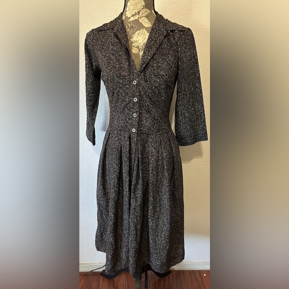 Samantha Sung 100% Silk Audrey Brown Polka Dot Midi Dress - Size 6